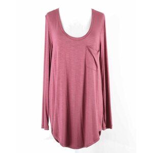 Pure + Good Sz L Burgundy Hi Lo Pocket Back Ribbon Detail Rayon Spandex Top